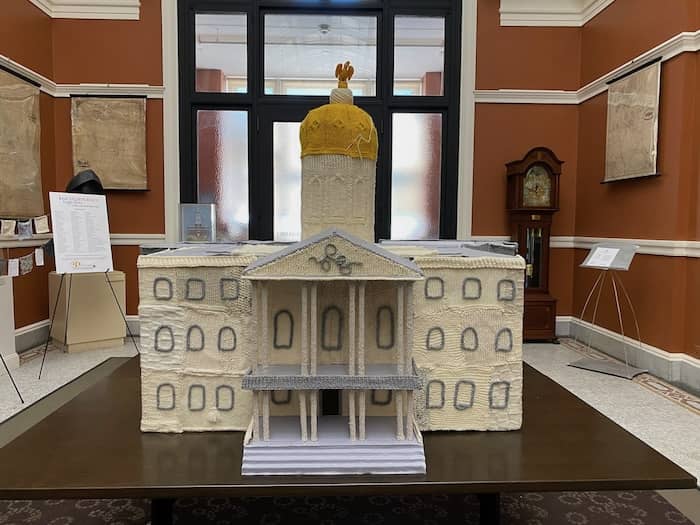 knitted sculpture of NH State House